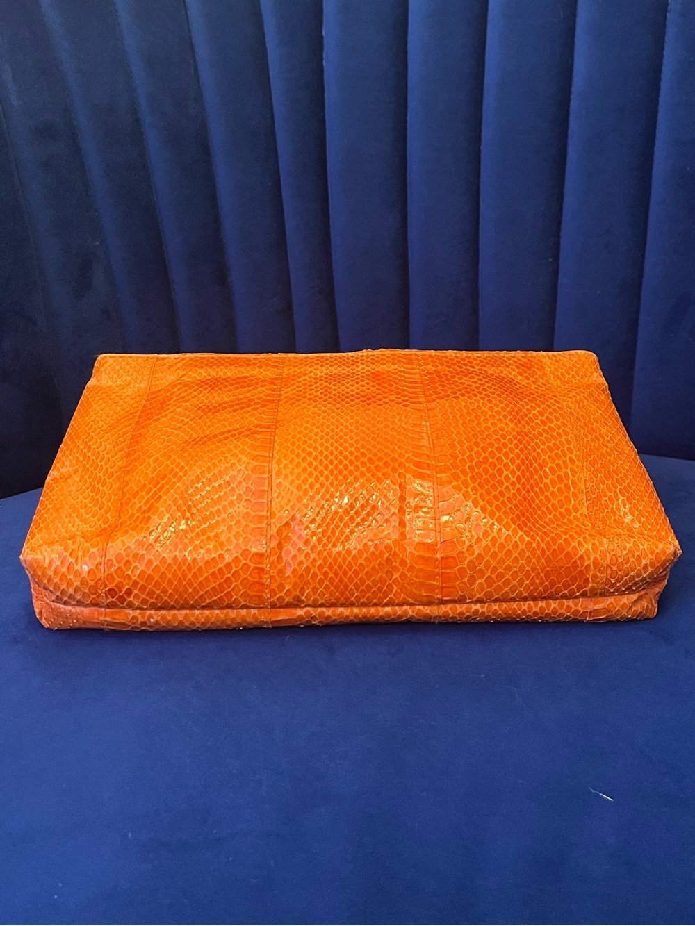 Vintage Genuine Snakeskin Bag - Bright Orange Exotic Leather Clutch - Y2K - Picture 9 of 13